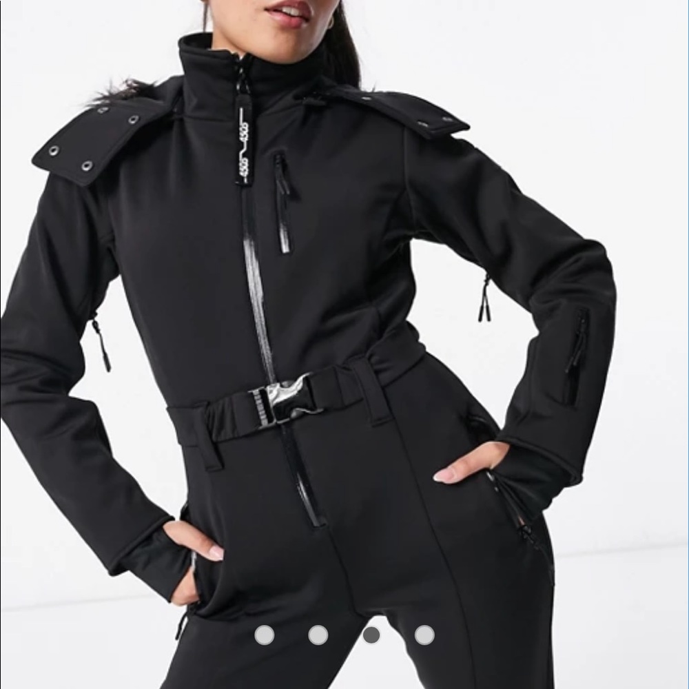 Petite Fitted Ski Suit With Faux Fur Hood